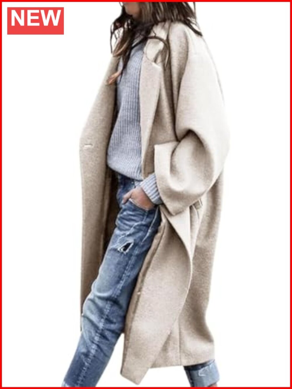 Women's Wool Blend Pea Coat Notch Lapel Long Sleeve Knee Length Winter Jacket